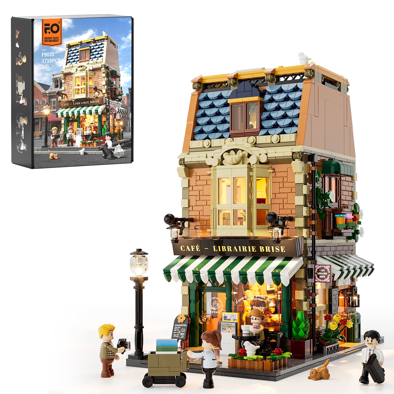 Funwhole Book Cafe Building Bricks Set 1718 Pcs for Adults and Teen City Town Coffee House LED Light Modular Construction Building Model Sets