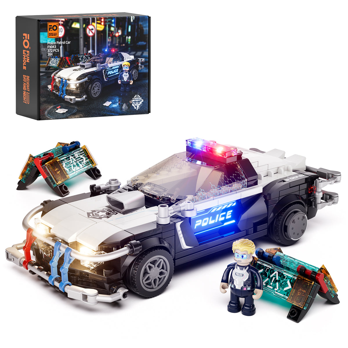 FUNWHOLE - Police Patrol Car 372PCS - Building Block Toy- USA(Ship to USA)