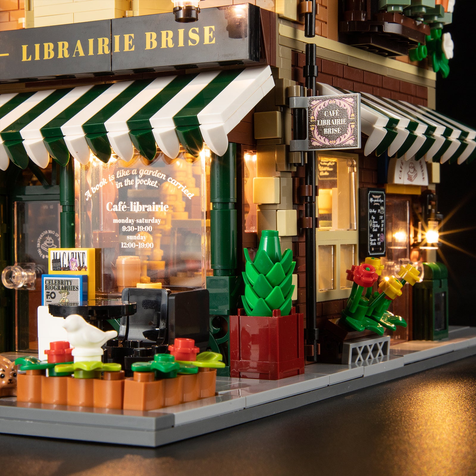 Funwhole Book-Cafe Lighting Building-Bricks Set - City Town Coffee House LED Light Modular Construction Building Model Sets 1718 Pcs for Adults and Teen