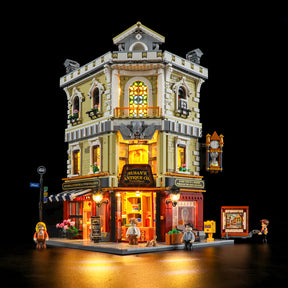 FUNWHOLE Antique-Store Lighting Building Bricks Set - City Town Corner Collectibles Shop LED Light Modular Building Model Set 2847 Pcs for Adults and Teen