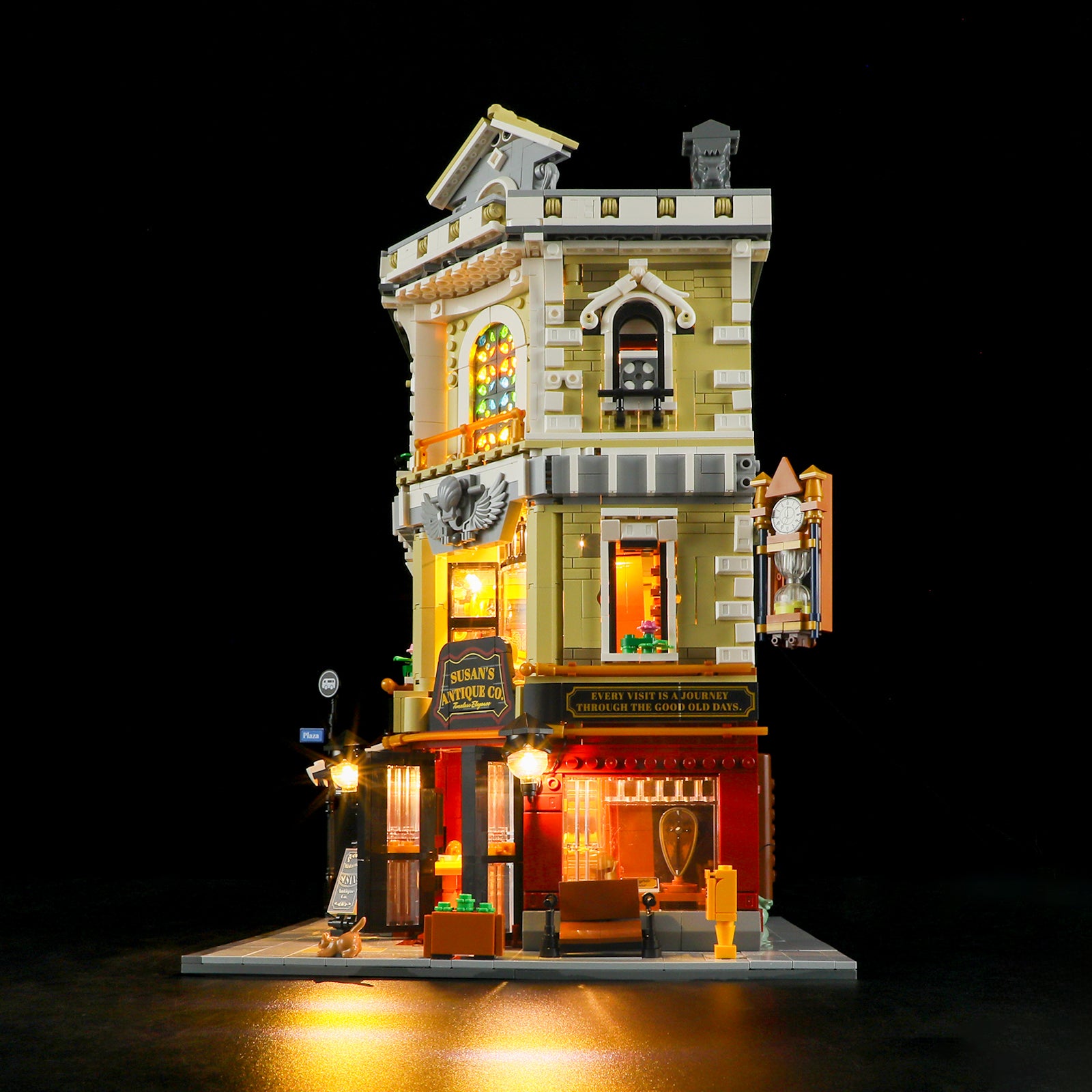 FUNWHOLE Antique-Store Lighting Building Bricks Set - City Town Corner Collectibles Shop LED Light Modular Building Model Set 2847 Pcs for Adults and Teen