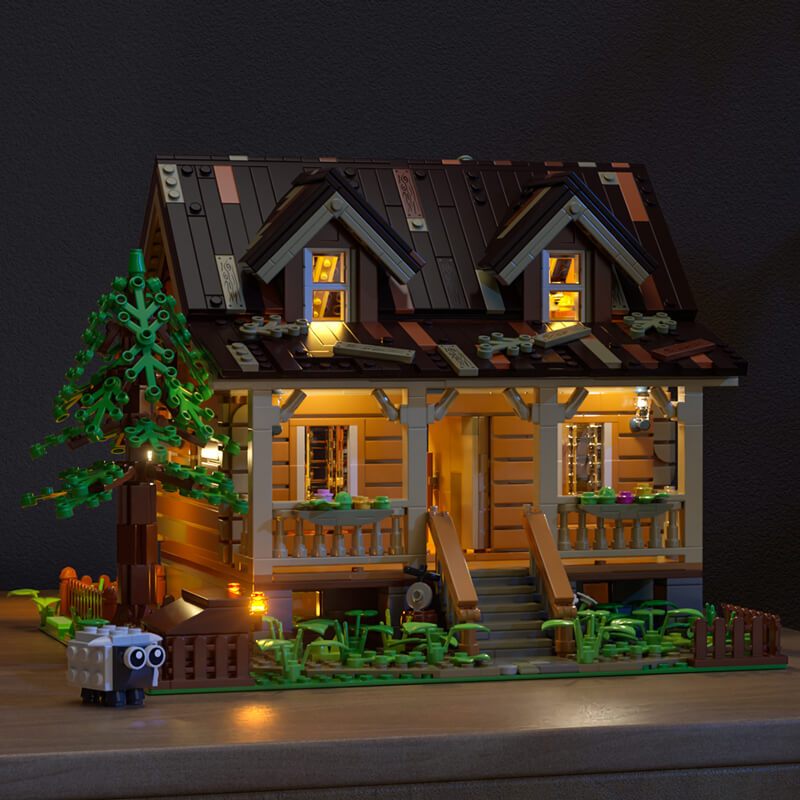 FUNWHOLE Lakeside Cabin Construction Set for Adult: LED Included